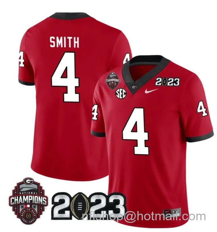 Men's Nike Georgia Bulldogs Nolan Smith Jersey #4 CFP National Champions Patch 2023 All Stitched Red