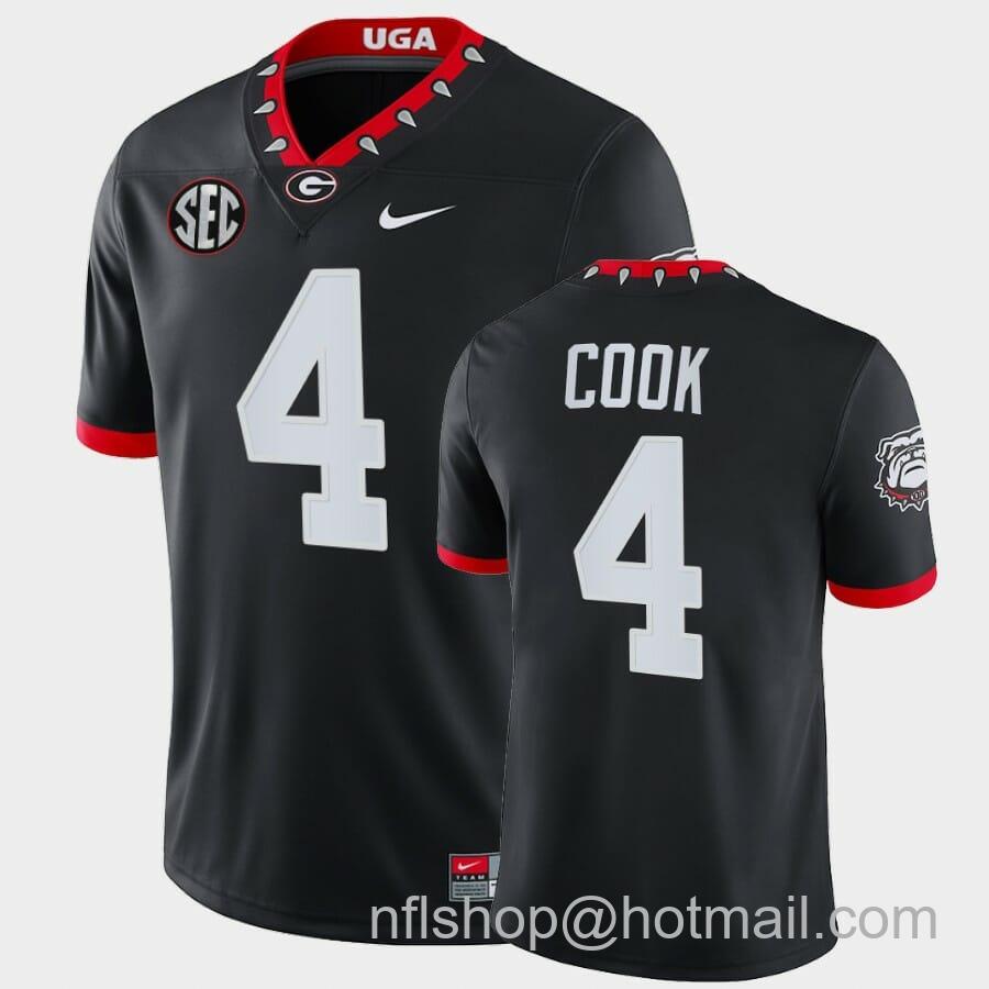 Men's Nike Georgia Bulldogs #4 James Cook Black Mascot 100th Anniversary College Game Jersey