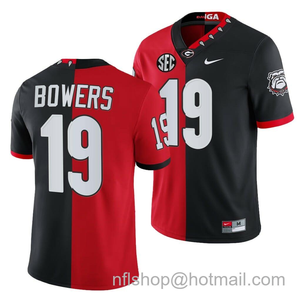 Men's Nike Georgia Bulldogs Bowers Jersey #19 Red Black 2021-22 Split Edition Mascot 100th Anniversary