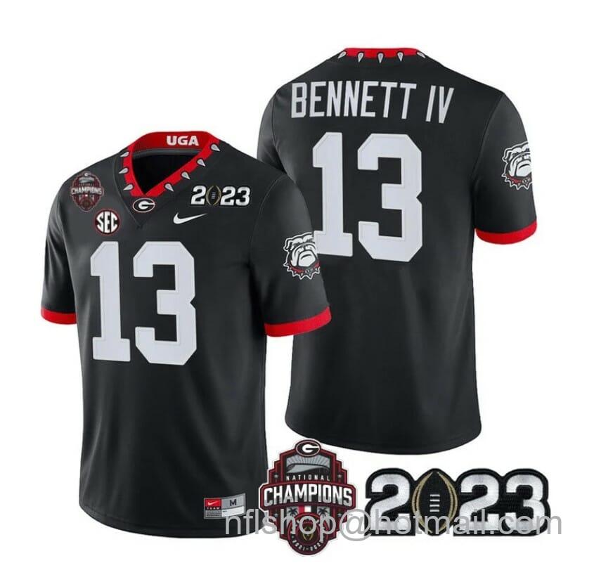 Men's Nike Georgia Bulldogs Stetson Bennett Jersey #13 CFP National Champions Patch 2023 All Stitched Black