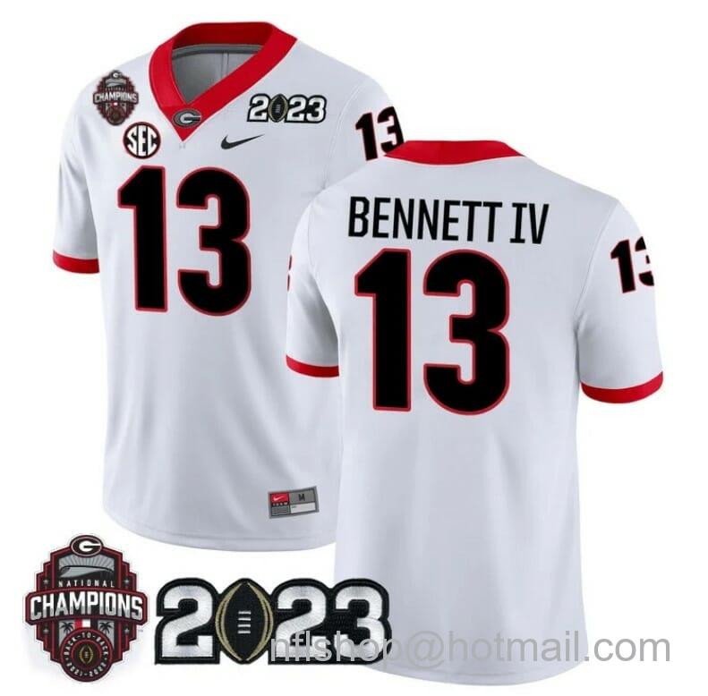 Men's Nike Georgia Bulldogs Stetson Bennett Jersey #13 CFP National Champions Patch 2023 All Stitched White