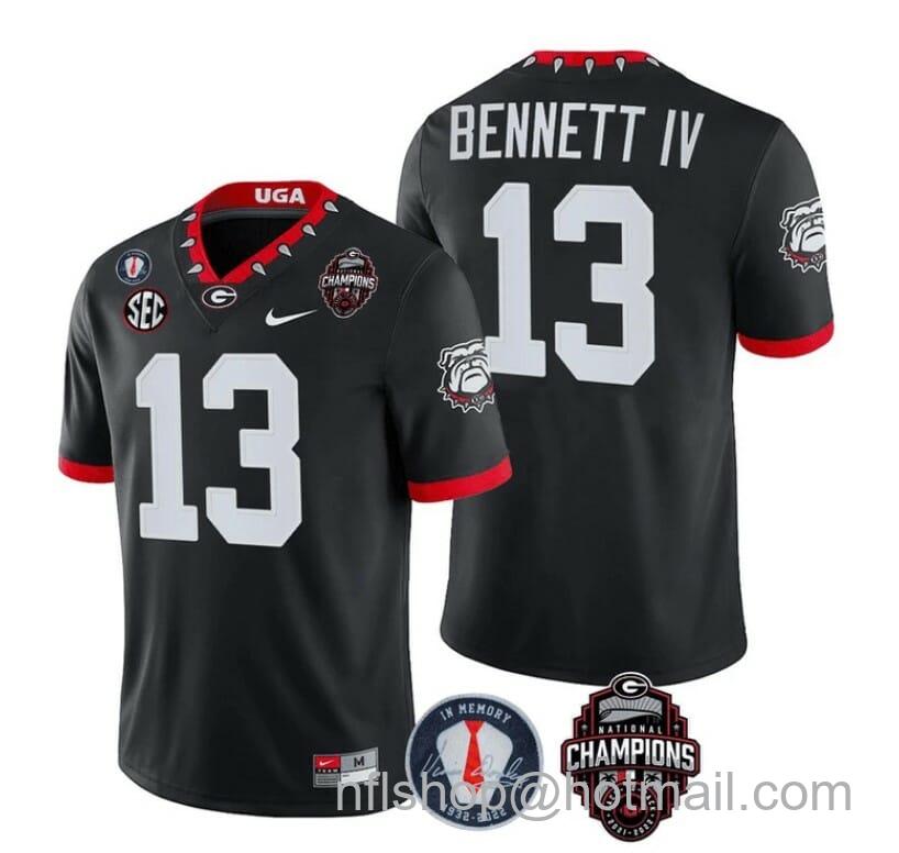 Men's Nike Georgia Bulldogs Stetson Bennett Jersey #13 Back To Back National Champions College Football Black