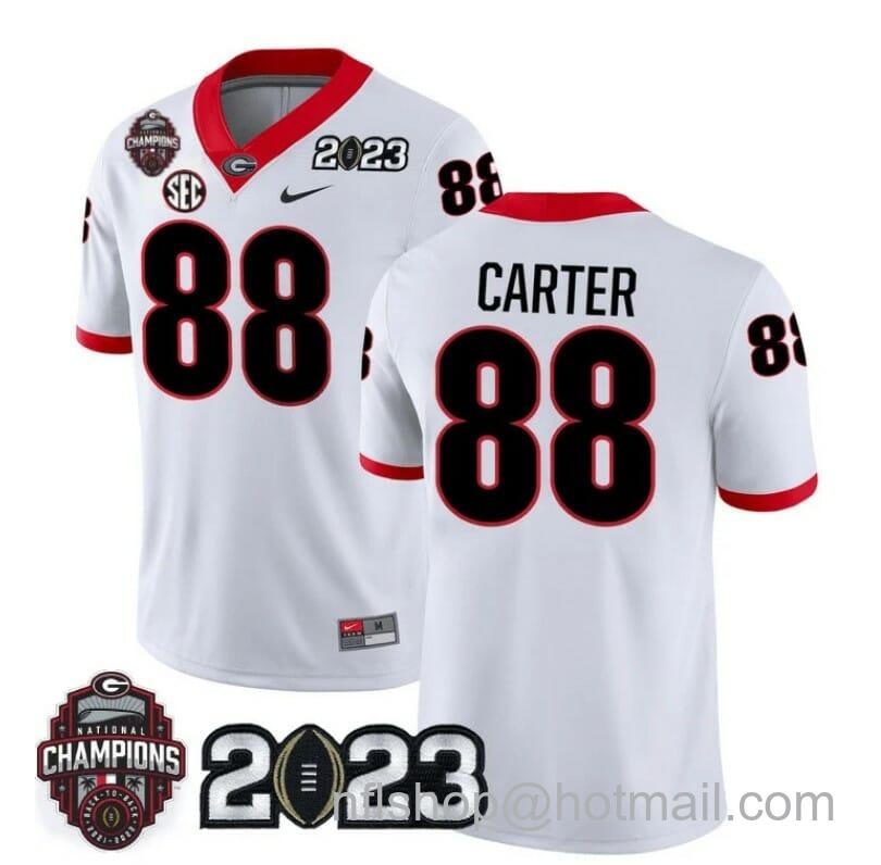 Men's Nike Georgia Bulldogs Jalen Carter Jersey #88 CFP National Champions Patch 2023 All Stitched White