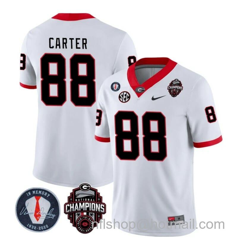 Men's Nike Georgia Bulldogs Jalen Carter Jersey #88 Back To Back National Champions College Football White