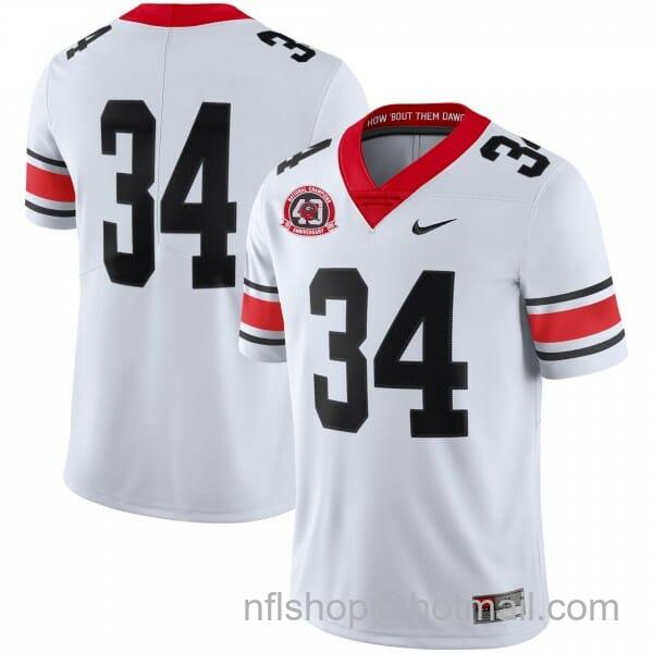 Men's Nike Georgia Bulldogs #34 Herschel Walker 1980 National Champions 40th Anniversary NCAA Jersey White