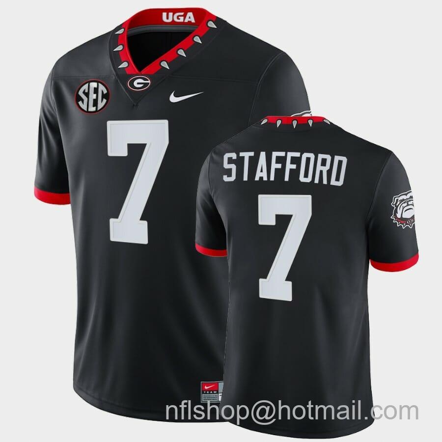 Men's Nike Georgia Stafford Jersey #7 Black Mascot 100th Anniversary Alumni