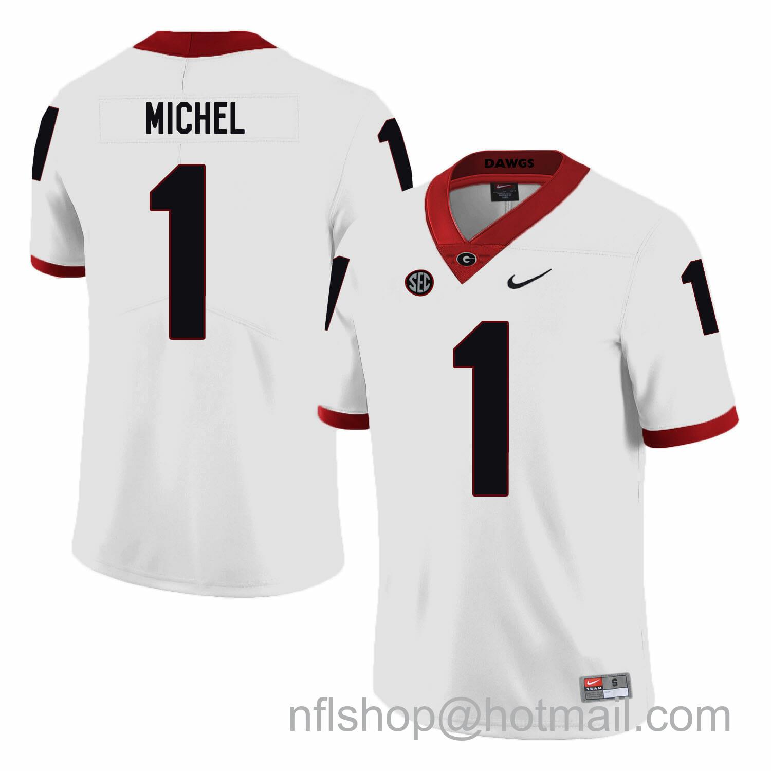 Men's Nike Georgia Bulldogs #1 Sony Michel NCAA College Football Jersey White