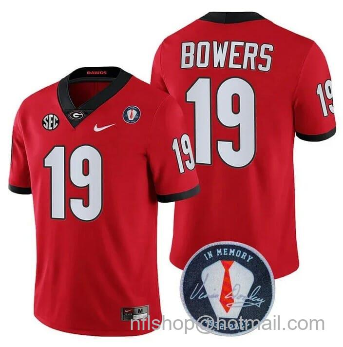 Men's Nike UGA Brock Bowers Jersey #19 Honoring Vince Dooley Patch Red