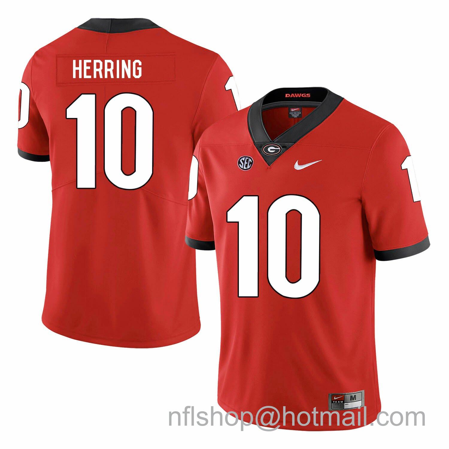 Men's Nike Georgia Bulldogs #10 Malik Herring College Football Jersey Red