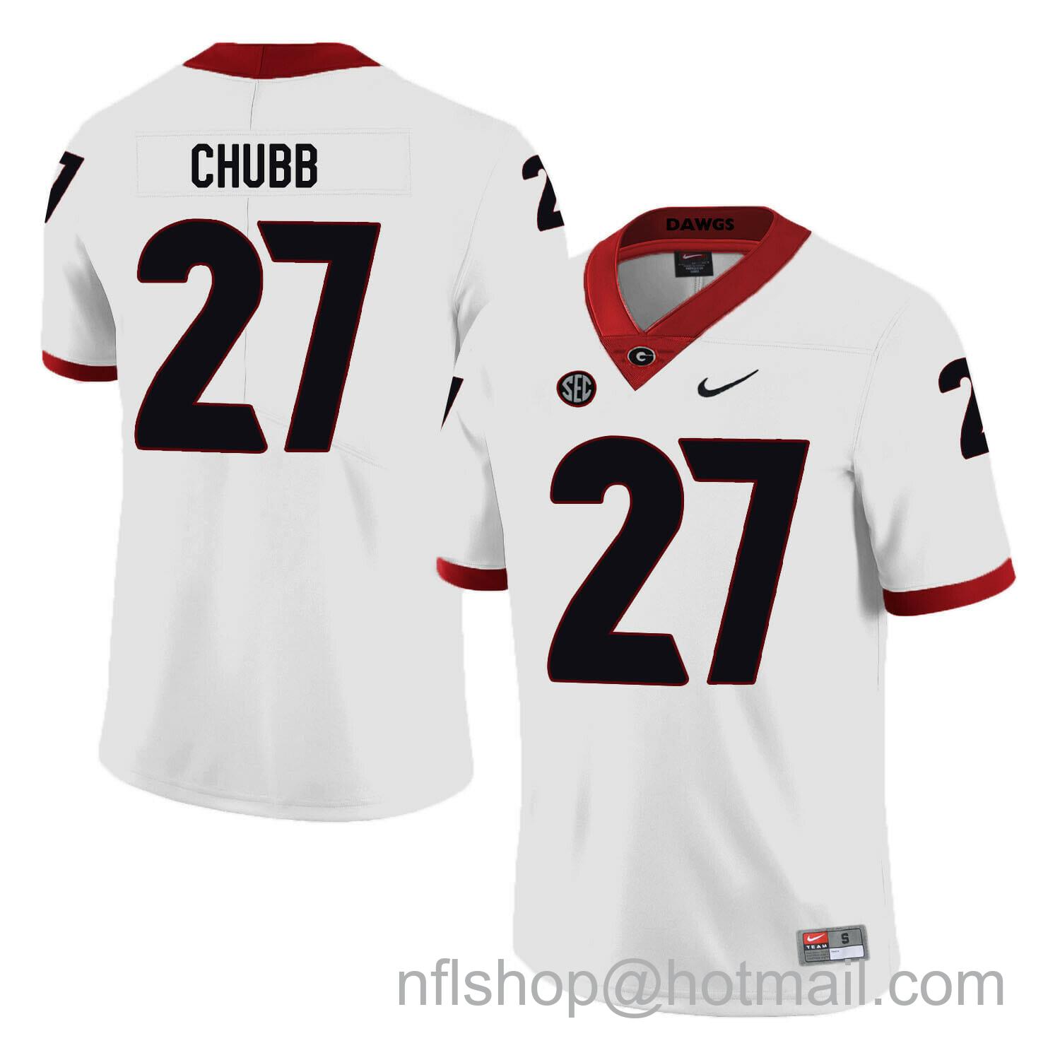 Men's Nike Georgia Bulldogs #27 Nick Chubb College Football Jersey White