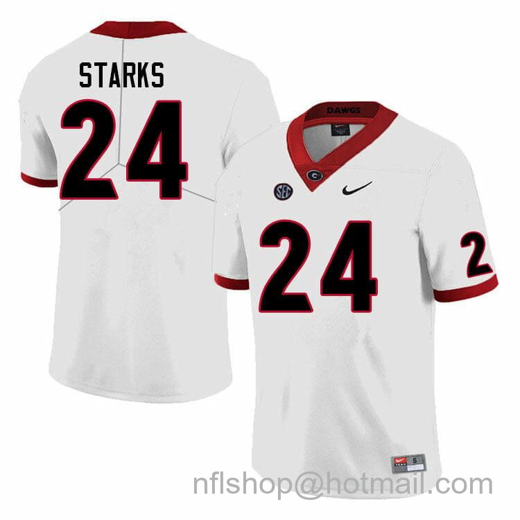 Men's Nike Georgia Bulldogs Malaki Starks Jersey #24 College Football Game White