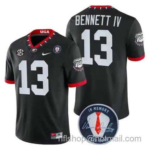 Men's Nike UGA Stetson Bennett IV Jersey #13 Honoring Vince Dooley Patch Black