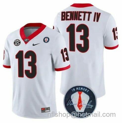 Men's Nike Stetson Bennett IV UGA Jersey #13 Honoring Vince Dooley Patch White