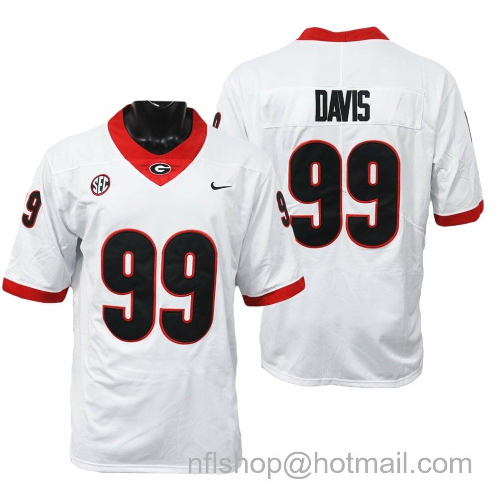 Men's Nike Georgia Bulldogs Jordan Davis Jersey #99 College Football Game White