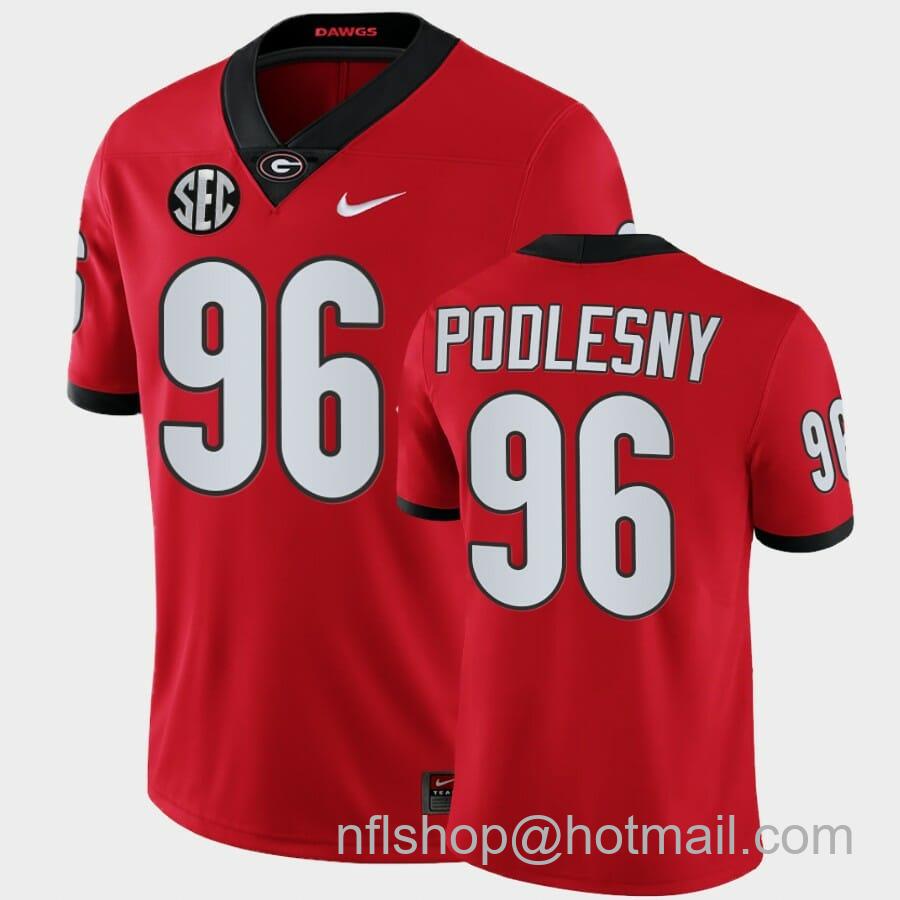 Men's Nike Georgia Bulldogs #96 Jack Podlesny Red College Football Game Jersey