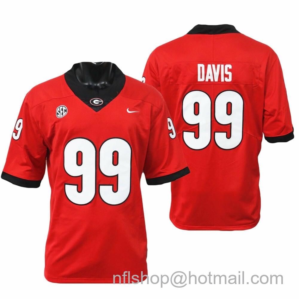 Men's Nike Georgia Bulldogs Jordan Davis Jersey #99 College Football Game Red