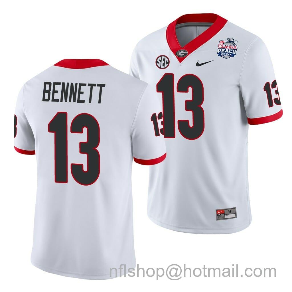 Men's Nike Georgia Bulldogs Bennett Jersey #13 2021 Peach Bowl White College Football