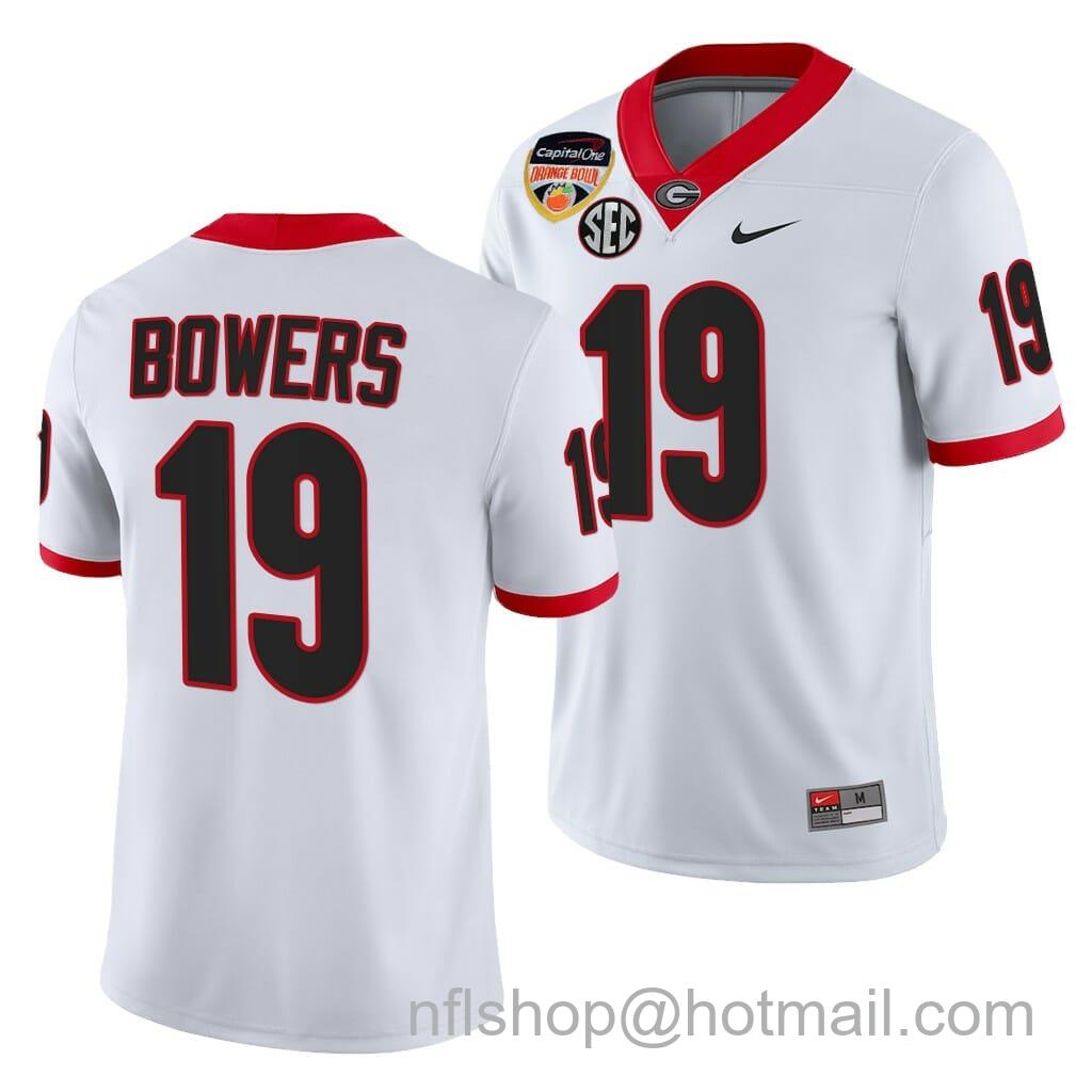 Men's Nike Georgia Bulldogs Bowers Jersey #19 2021 Orange Bowl White 100th Anniversary