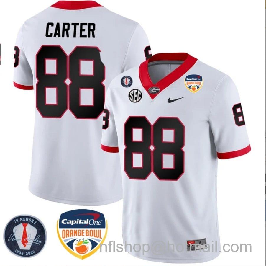 Men's Nike Jalen Carter Jersey #88 Georgia Bulldogs Orange Bowl Patch Football Stitched White