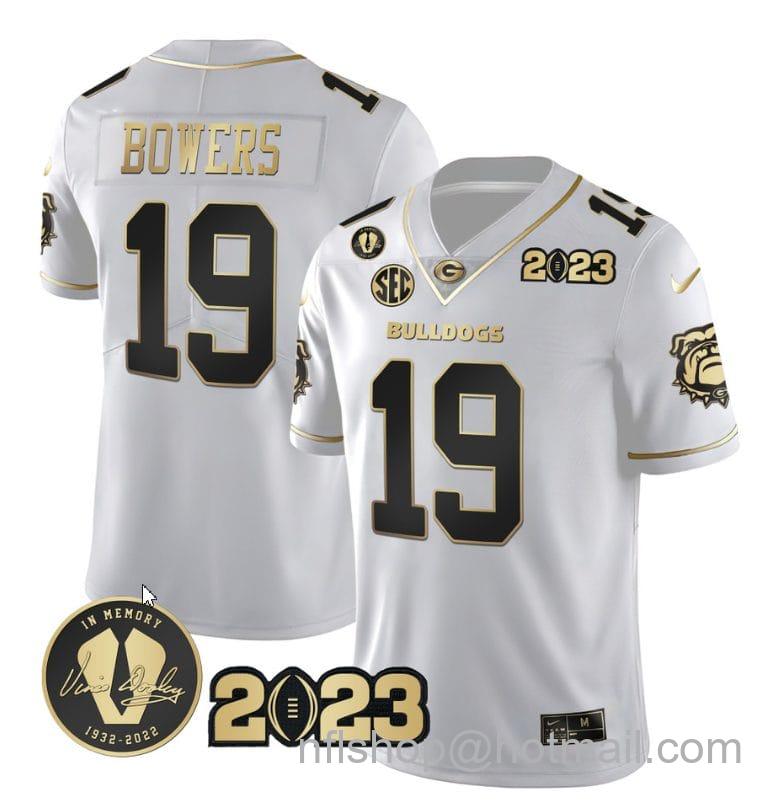 Men's Nike Brock Bowers Jersey #19 Georgia Bulldogs Football White Gold All Stitched