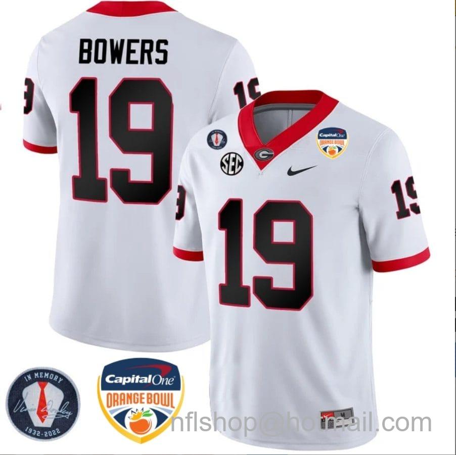 Men's Nike Brock Bowers Jersey #19 Georgia Bulldogs Orange Bowl Patch Football Stitched White