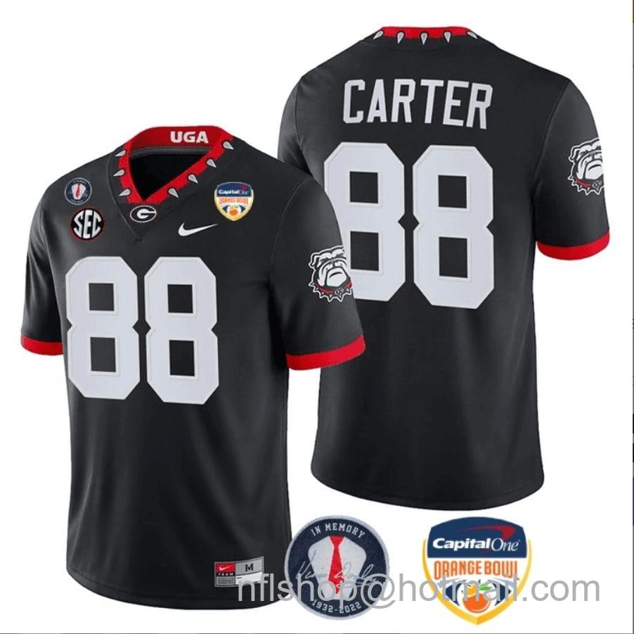 Men's Nike Jalen Carter Jersey #88 Georgia Bulldogs Orange Bowl Patch Football Stitched Black