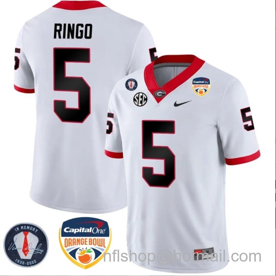 Men's Nike Kelee Ringo Jersey #5 Georgia Bulldogs Orange Bowl Patch Football Stitched White