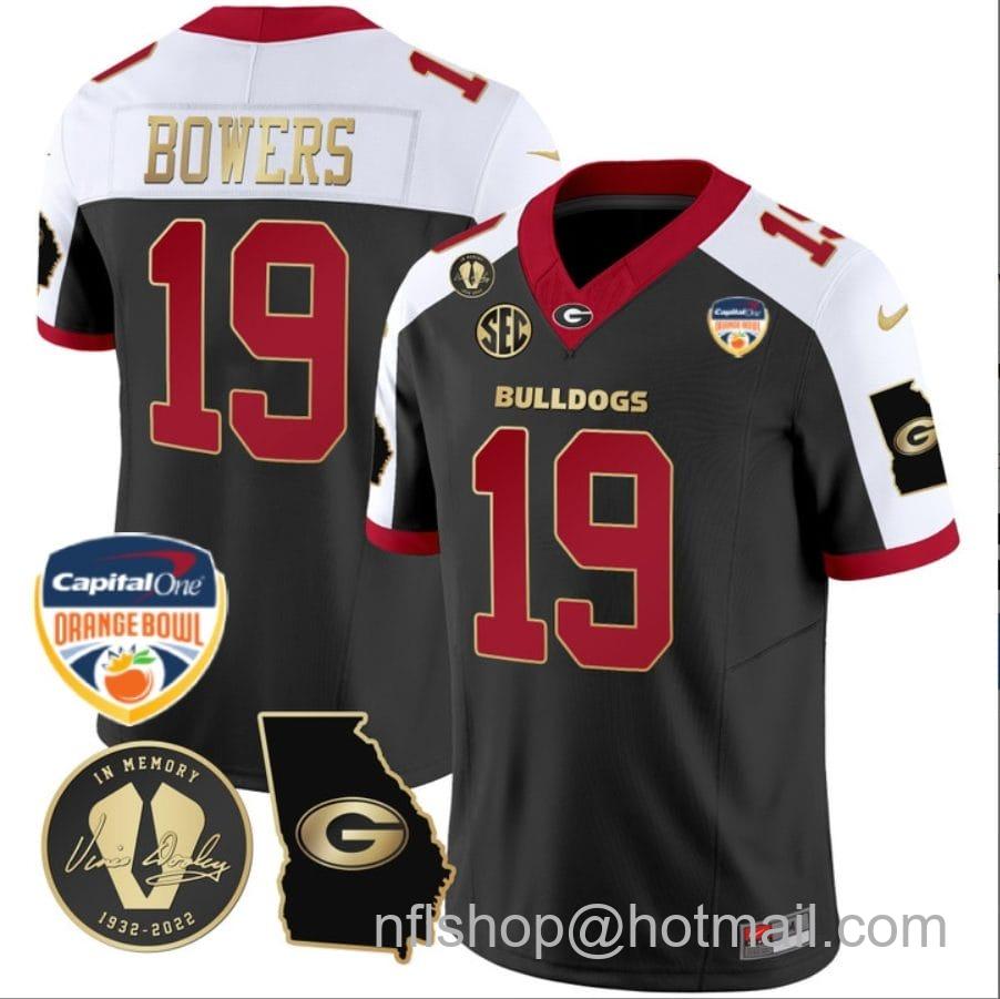 Men's Nike Brock Bowers Jersey #19 Georgia Bulldogs Vapor Limited Orange Bowl Patch Alternate