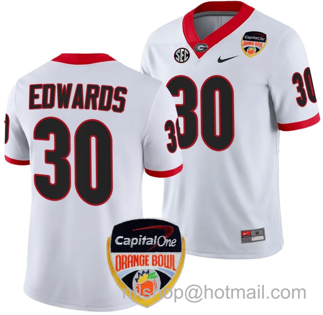 Men's Nike Daijun Edwards Jersey #30 Georgia Bulldogs Orange Bowl Patch 2023 College Football White