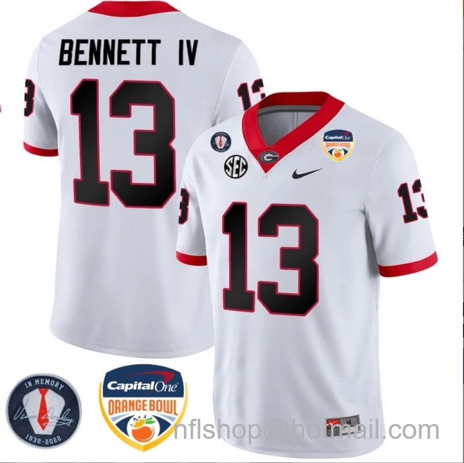 Men's Nike Stetson Bennett Jersey #13 Georgia Bulldogs Orange Bowl Patch Football Stitched White