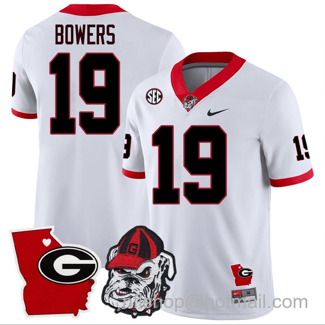 Men's Nike Brock Bowers Jersey #19 Georgia Bulldogs Georgia State Map College Football Stitched White