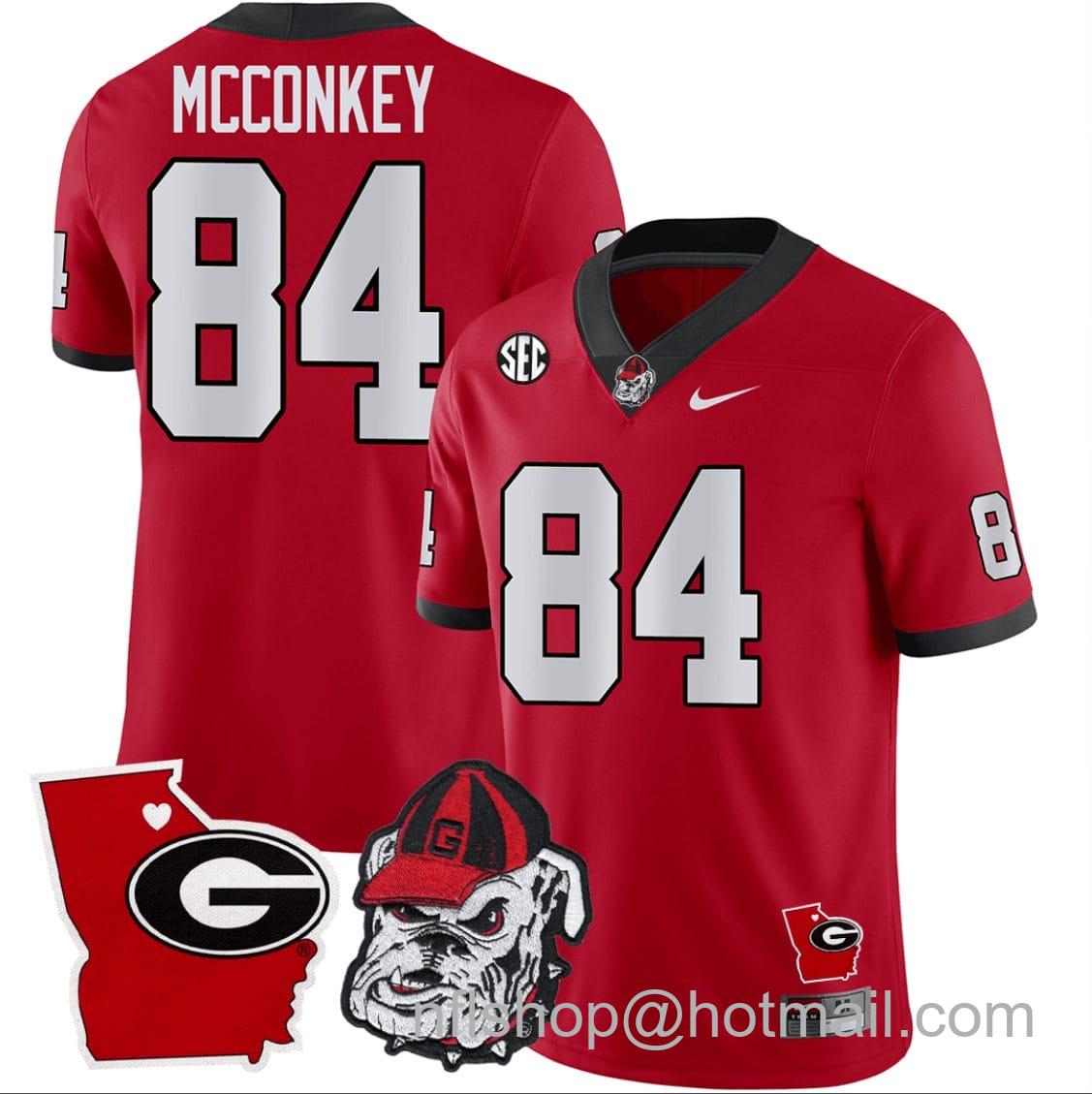 Men's Nike Ladd McConkey Jersey #84 Georgia Bulldogs Georgia State Map College Football Stitched Red