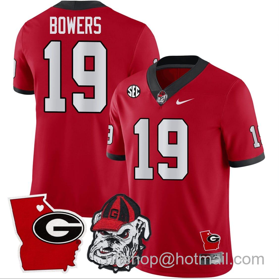 Men's Nike Brock Bowers Jersey #19 Georgia Bulldogs Georgia State Map College Football Stitched Red