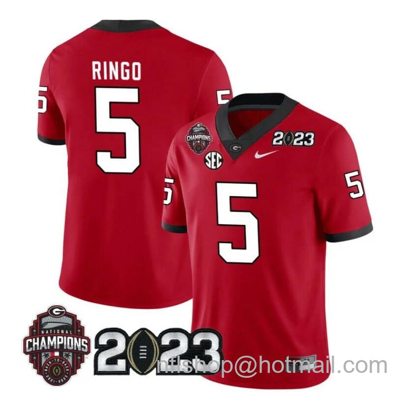 Men's Nike Georgia Bulldogs Kelee Ringo Jersey #5 CFP National Champions Patch 2023 All Stitched Red