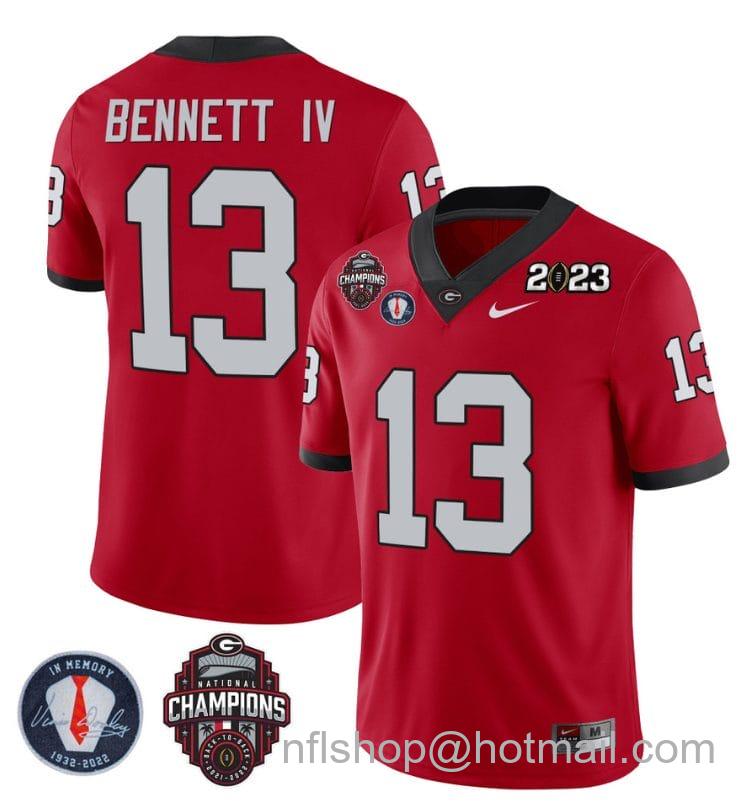 Men's Nike Stetson Bennett Jersey #13 Georgia Bulldogs Football 2023 Champions and Vince Dooley Patch Red