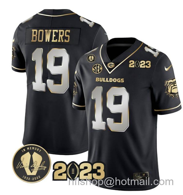 Men's Nike Brock Bowers Jersey #19 Georgia Bulldogs Football 2023 and Vince Dooley Patch Black Limited