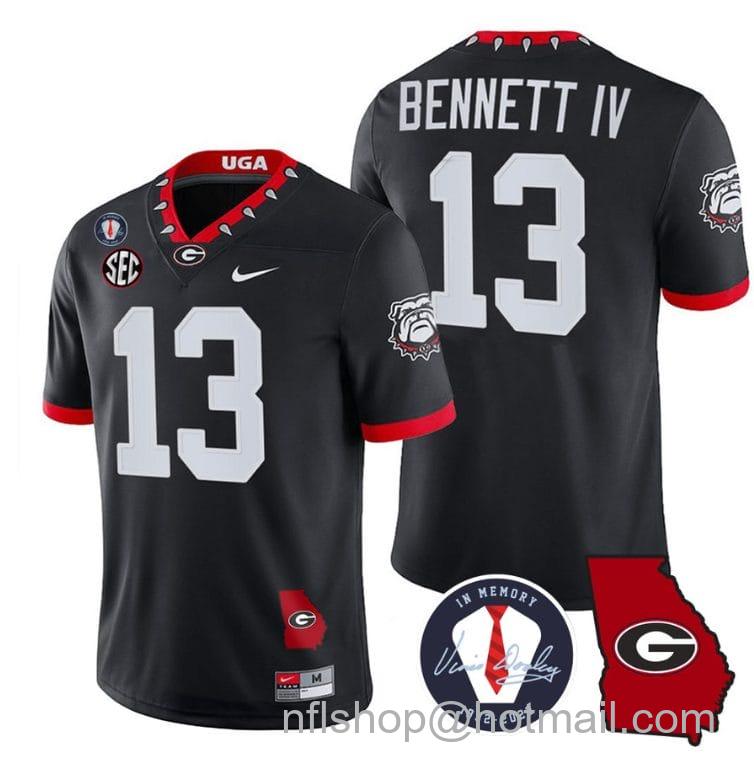 Men's Nike Stetson Bennett Jersey #13 Georgia Bulldogs Football Vince Dooley Patch Georgia Map Black