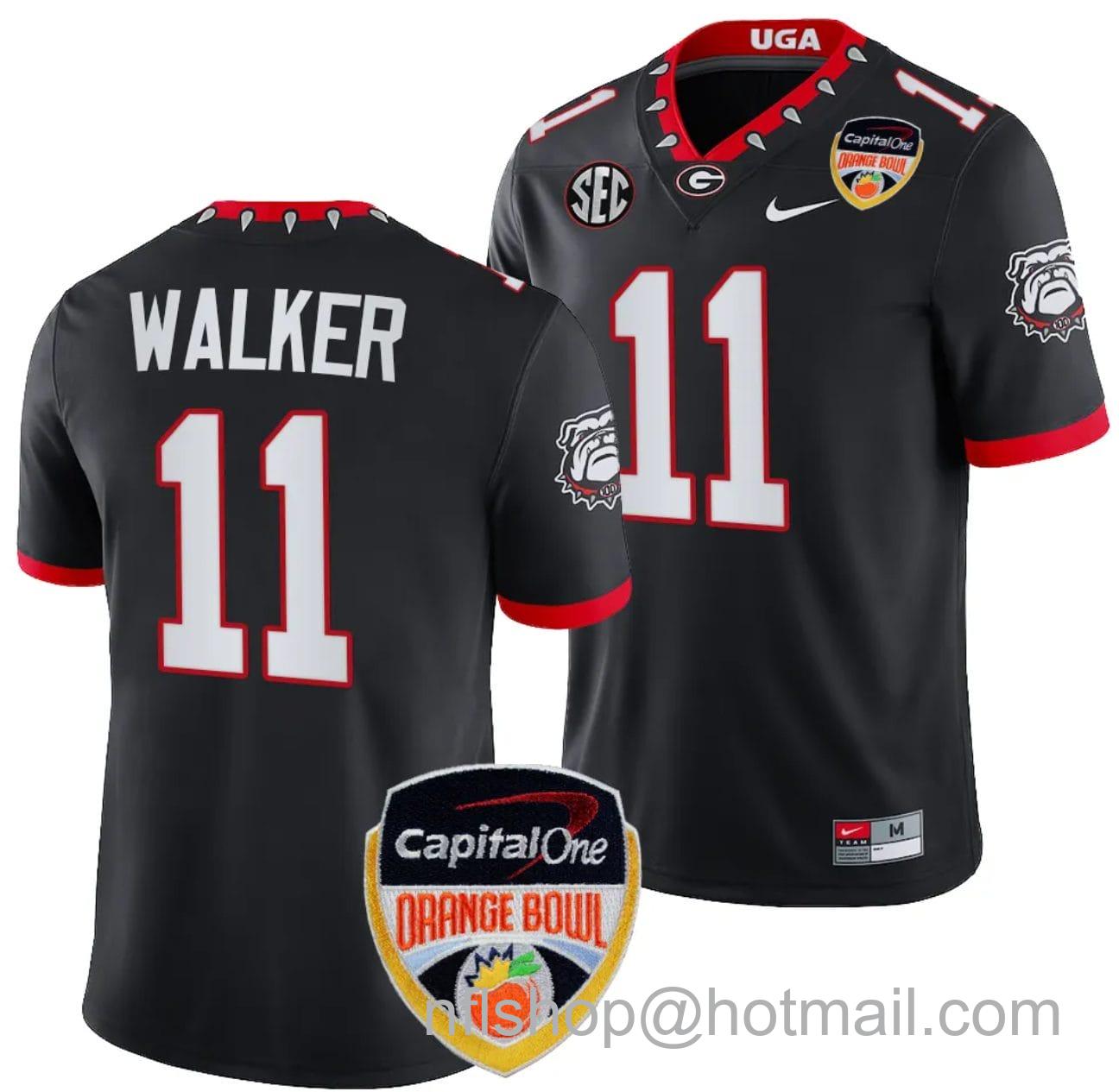 Men's Nike Jalon Walker Jersey #11 Georgia Bulldogs Orange Bowl Patch 2023 College Football Black