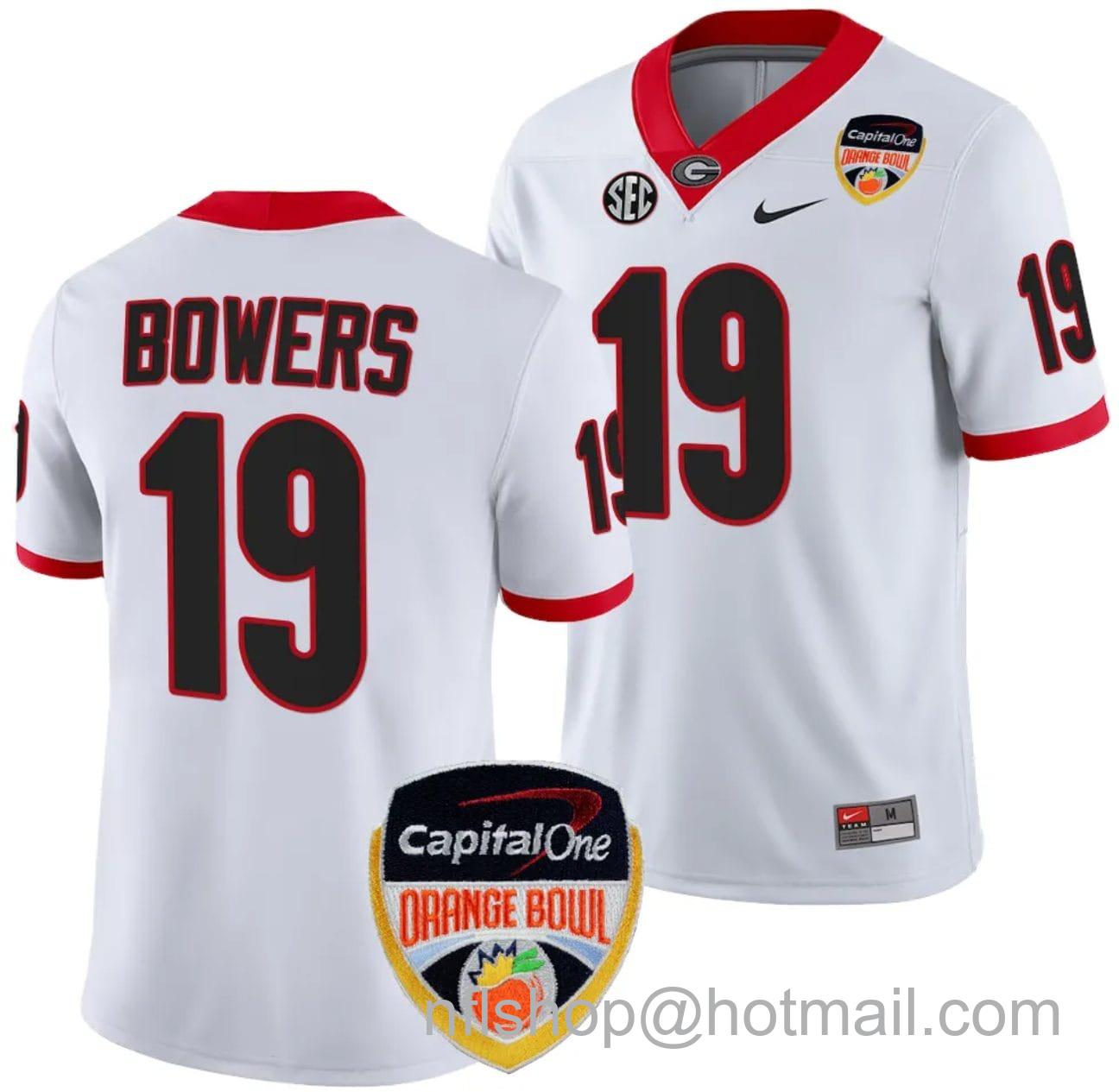 Men's Nike Brock Bowers Jersey #19 Georgia Bulldogs Orange Bowl Patch 2023 College Football White