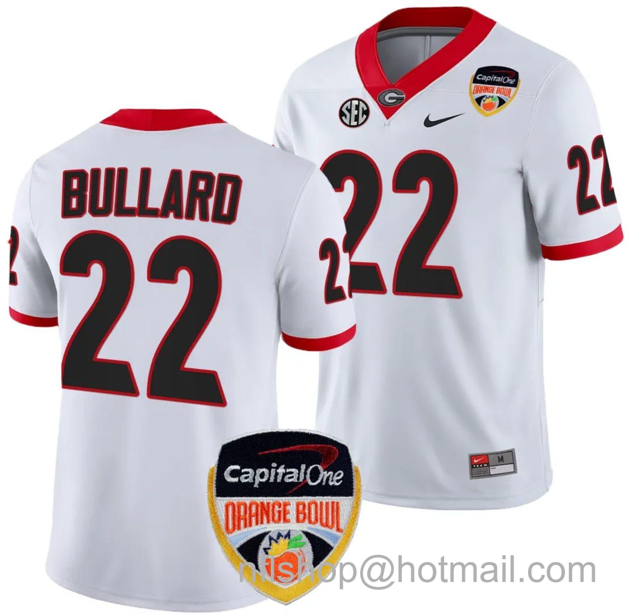 Men's Nike Javon Bullard Jersey #22 Georgia Bulldogs Orange Bowl Patch 2023 College Football White