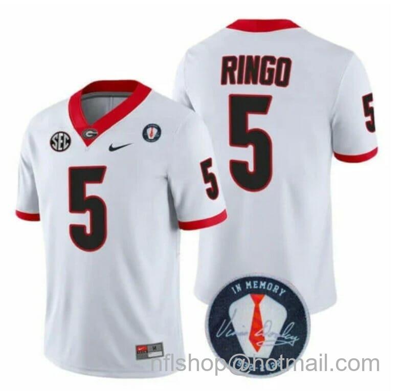 Men's Nike Georgia Bulldogs Kelee Ringo Jersey #5 Honoring Vince Dooley Patch All Stitched White