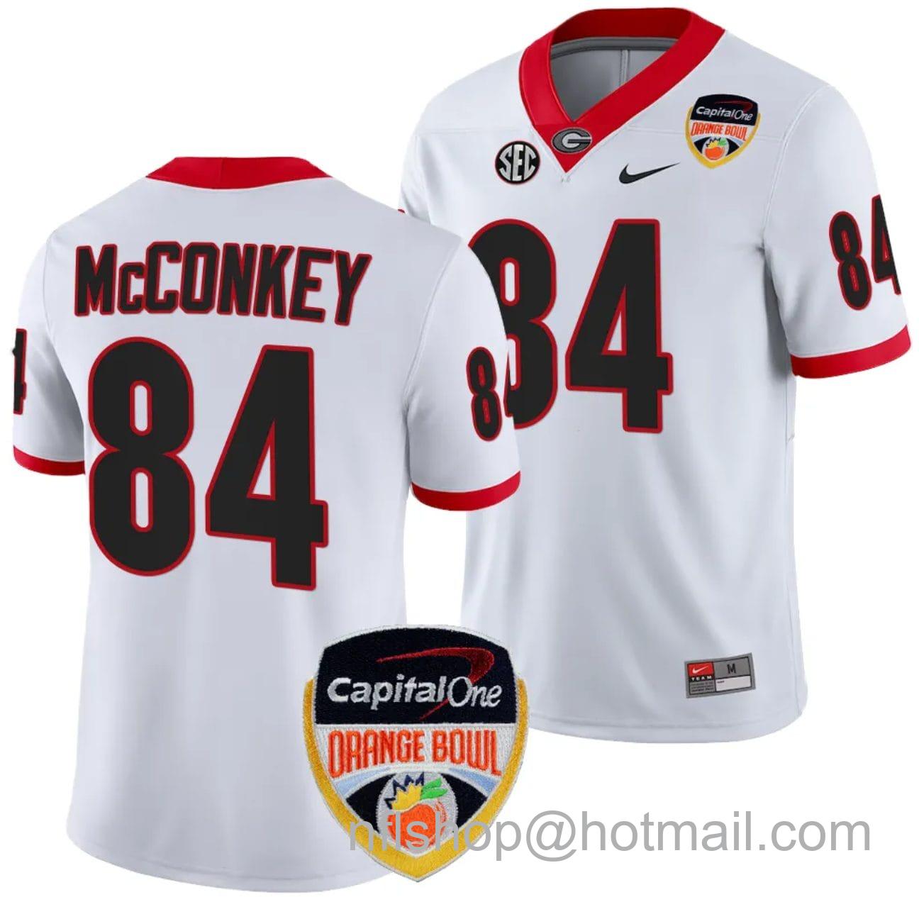 Men's Nike Ladd McConkey Jersey #84 Georgia Bulldogs Orange Bowl Patch 2023 College Football White