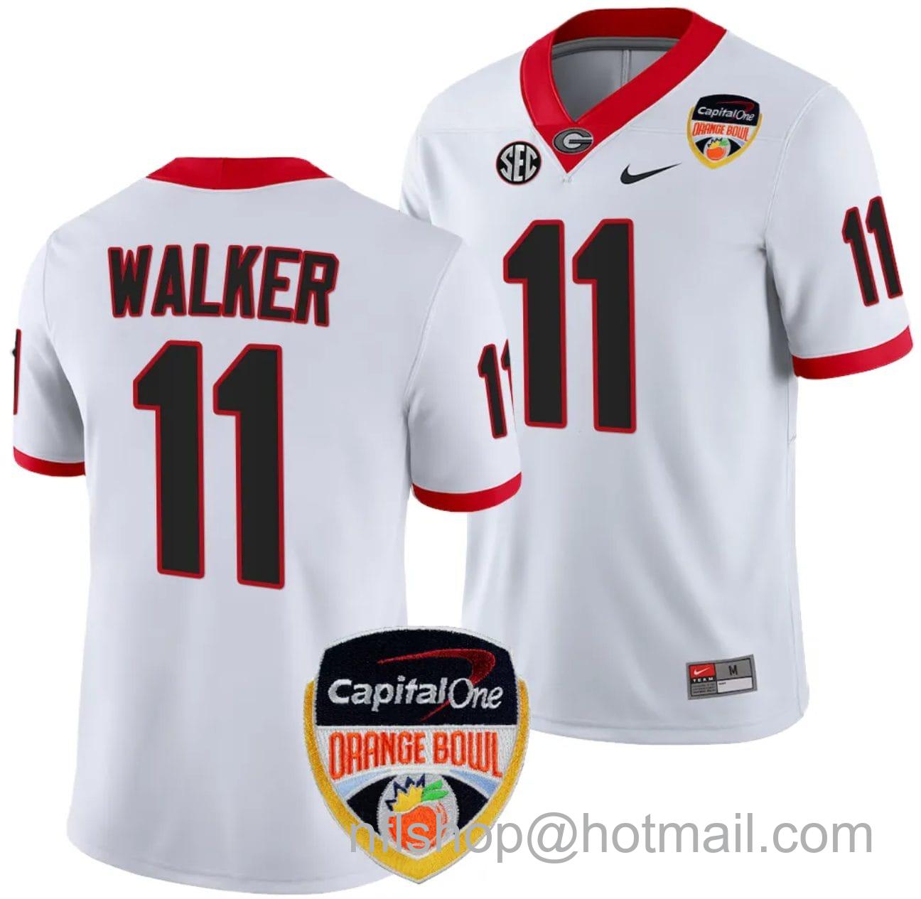 Men's Nike Jalon Walker Jersey #11 Georgia Bulldogs Orange Bowl Patch 2023 College Football White