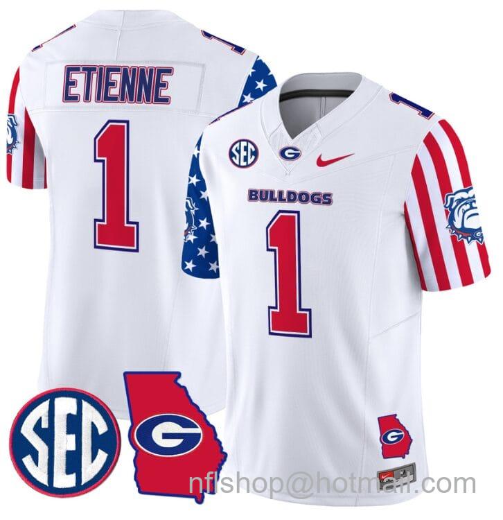 Men's Nike Trevor Etienne Jersey #1 Georgia Bulldogs American Style Vapor Limited Football Stitched White