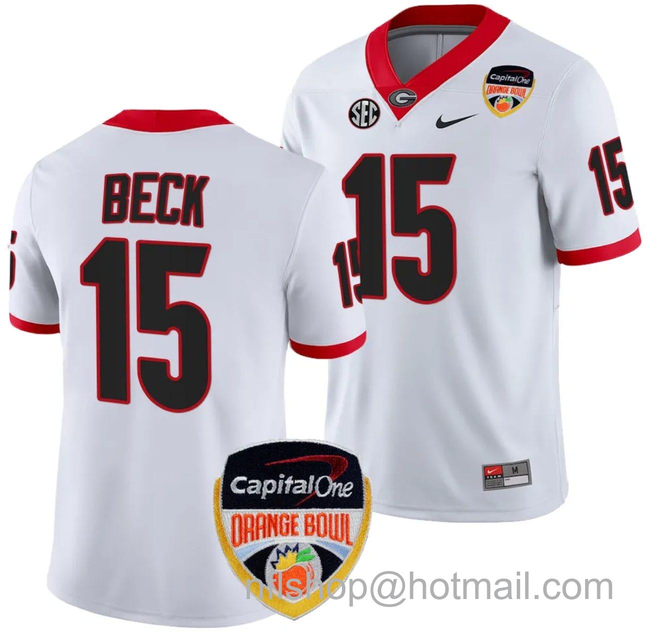 Men's Nike Carson Beck Jersey #15 Georgia Bulldogs Orange Bowl Patch 2023 College Football White