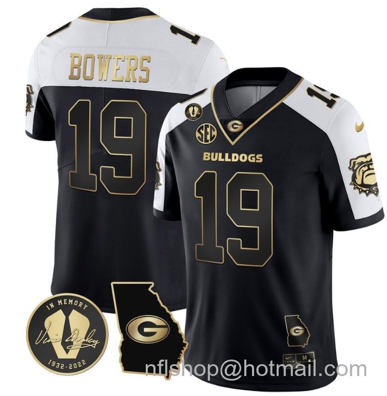 Men's Nike Brock Bowers Jersey #19 Georgia Bulldogs Football Vince Dooley Patch Georgia Map Alternate