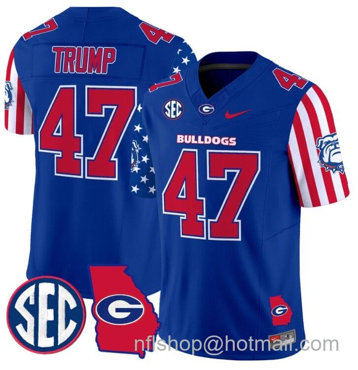 Men's Nike Donald Trump Jersey #47 Georgia Bulldogs American Style Vapor Limited Football Stitched Royal