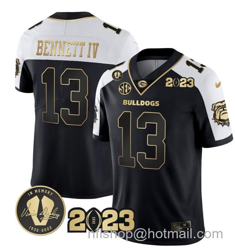 Men's Nike Stetson Bennett Jersey #13 Georgia Bulldogs Football 2023 and Vince Dooley Patch Alternate