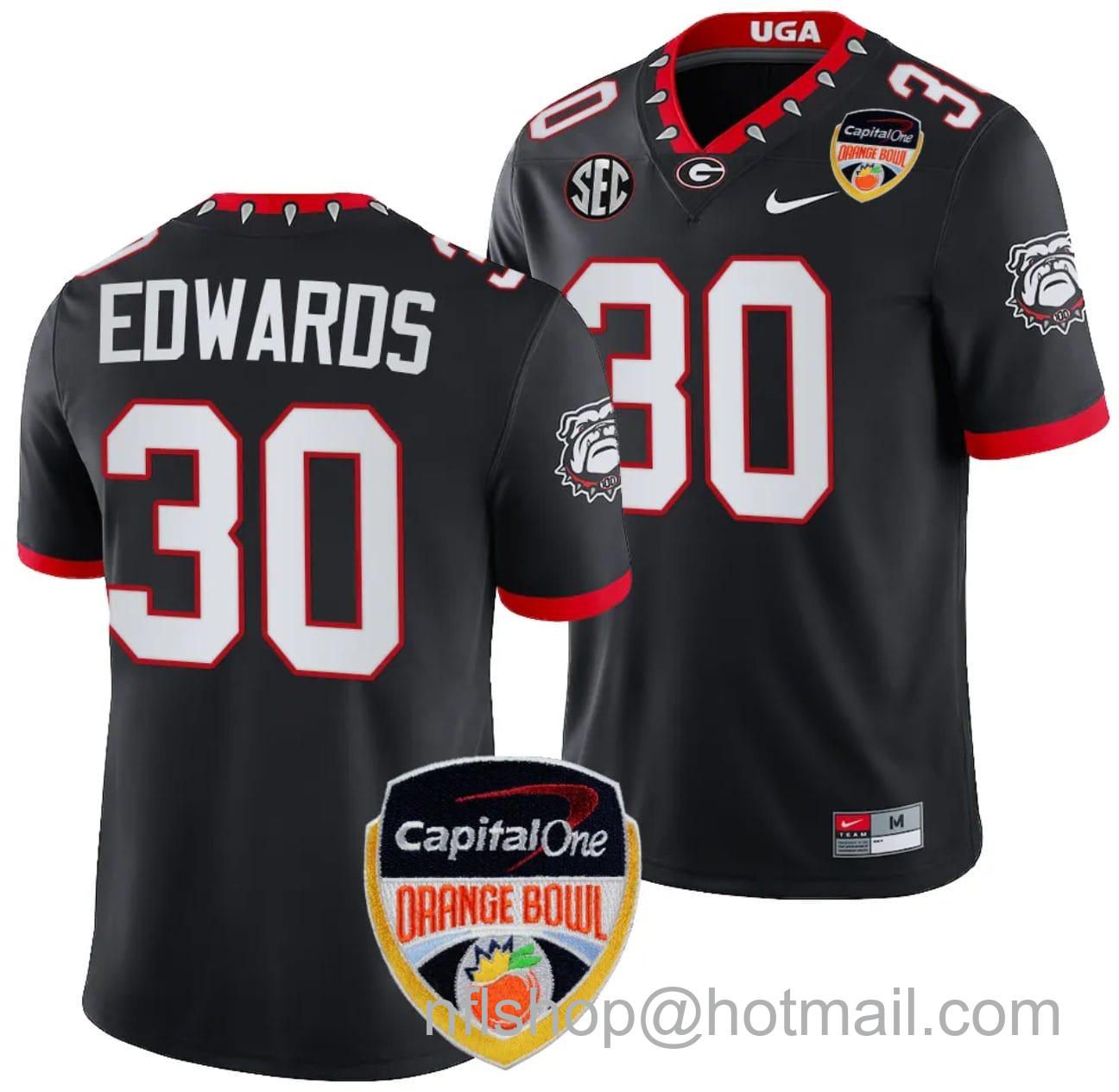 Men's Nike Daijun Edwards Jersey #30 Georgia Bulldogs Orange Bowl Patch 2023 College Football Black