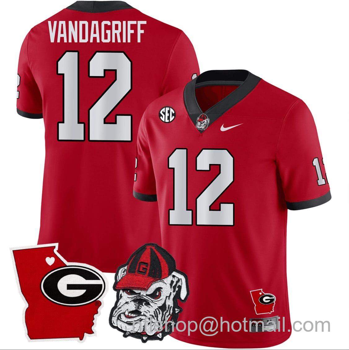 Men's Nike Brock Vandagriff Jersey #12 Georgia Bulldogs Georgia State Map College Football Stitched Red